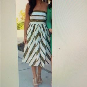 Strapless Green & White Striped Summer Dress